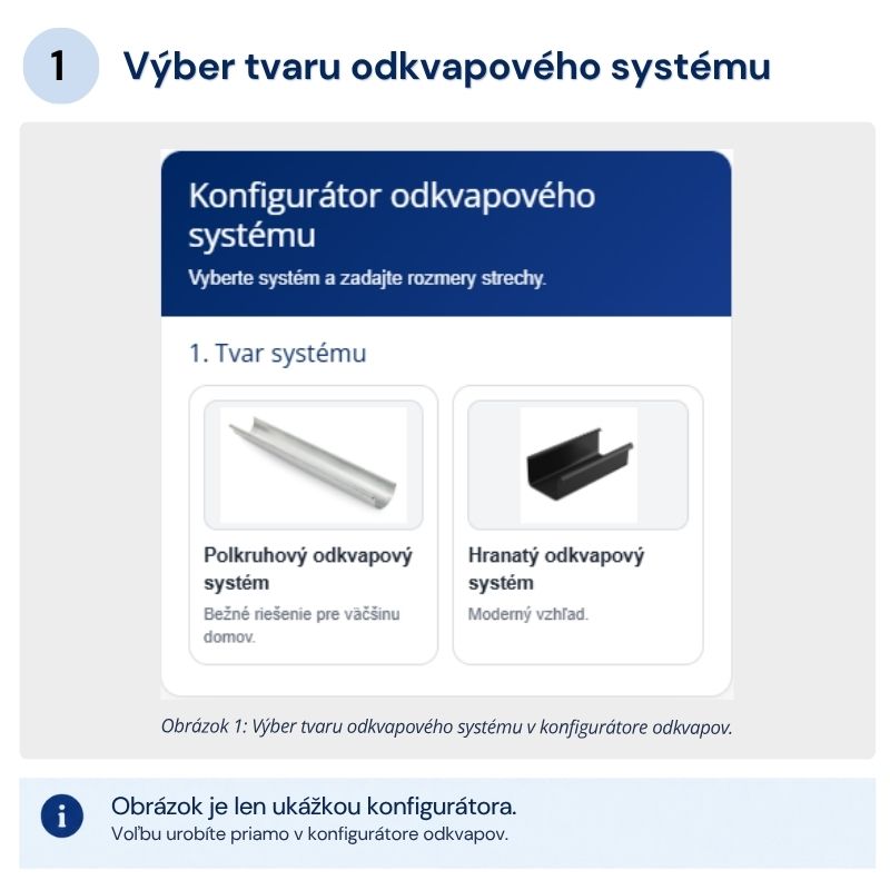 Konfigurátor odkvapov - ukážka - výber tvaru